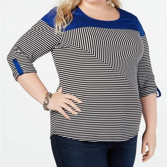 NY COLLECTION PLUS SIZE 2X STRIPED TOP BLOUSE - Picture 1 of 6